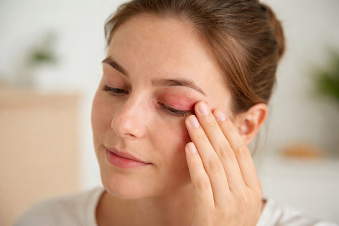 Woman with periorbital dermatitis | AI-generated image