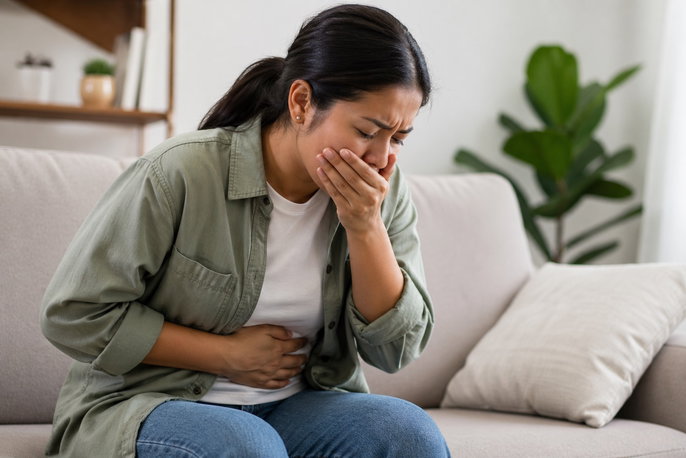 Woman feeling nauseous | AI-generated image