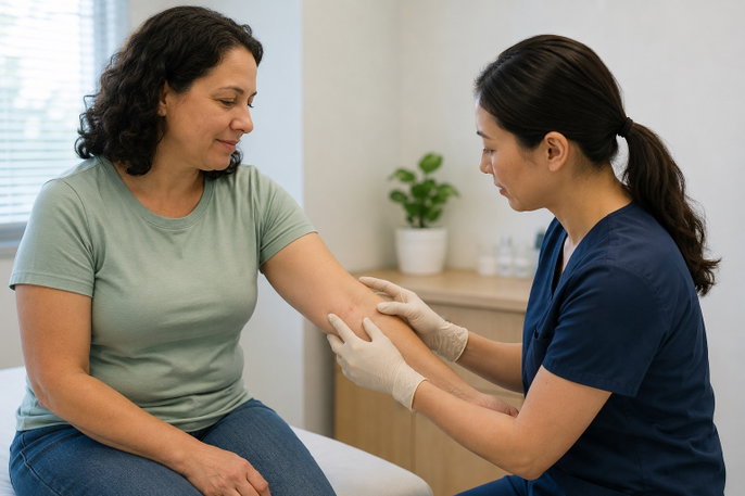 Doctor examining tick bite | AI-generated image