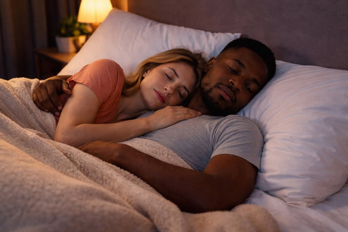 Couple sleeping in bed | AI-generated image