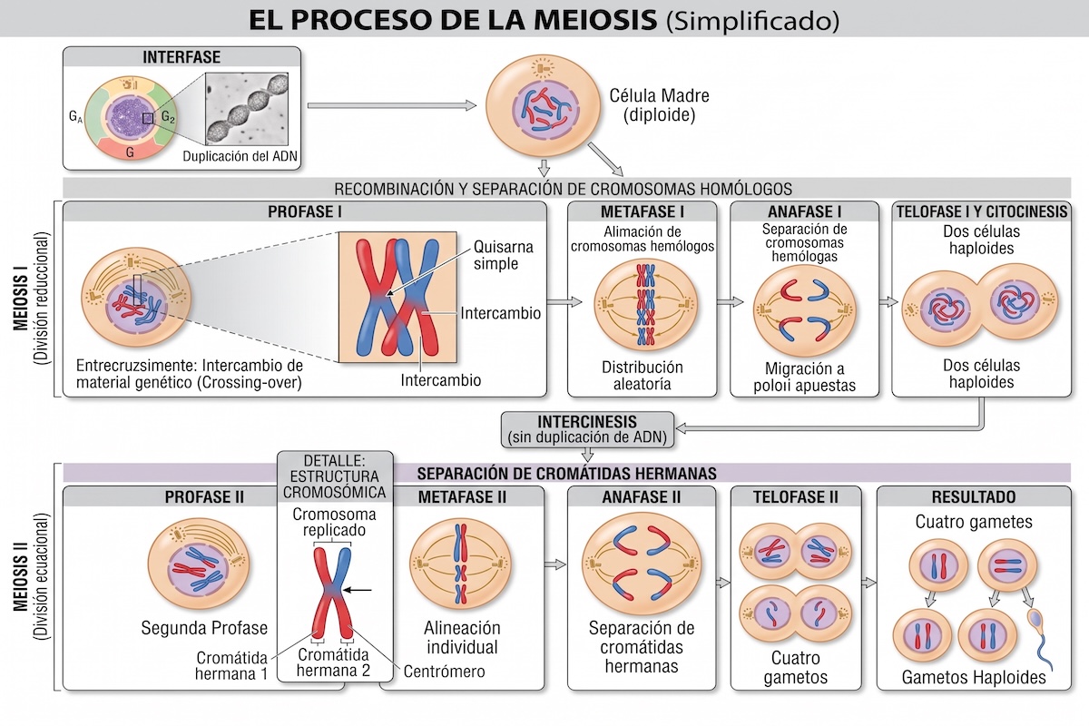 Imagen generada por IA - Proceso simplificado de la meiosis | Imagen generada por IA