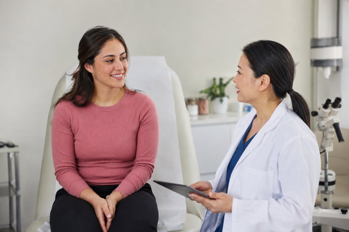 Woman in consult with doctor | AI-generated image