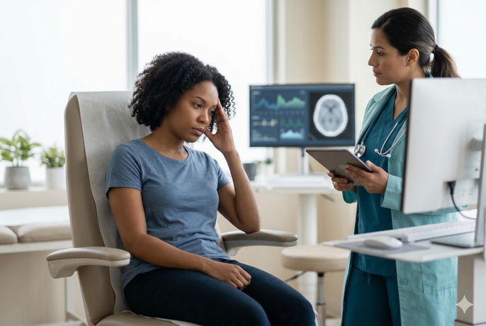 Woman with thunderclap headache | AI-generated image