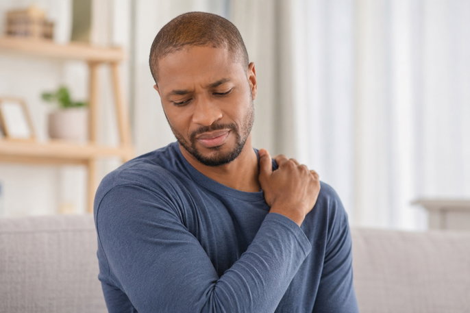 Man with pinched nerve in shoulder | AI-generated image