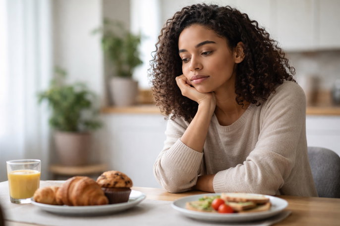 Woman experiencing food noise | AI-generated image