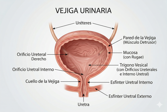 Anatomía de la vejiga. Imagen generada por IA.