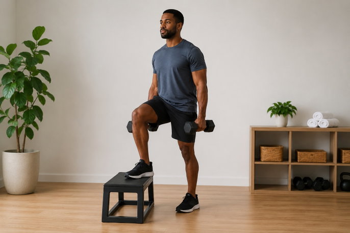 Dumbbell lateral step-up | AI-generated image