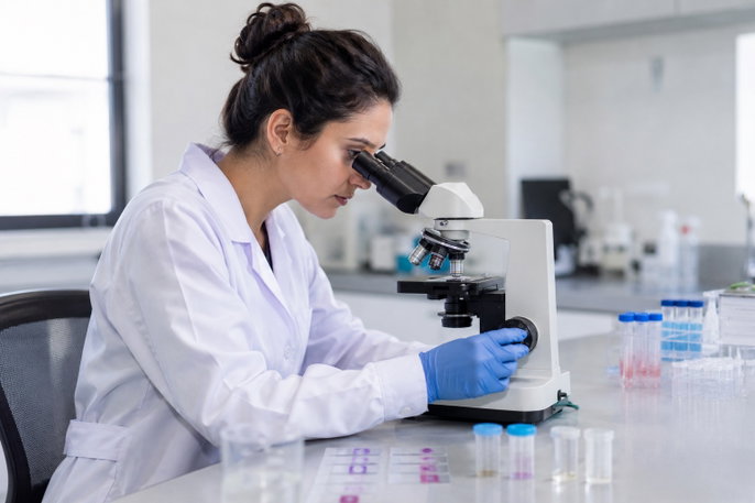 Lab tech analyzing sample | AI-generated image