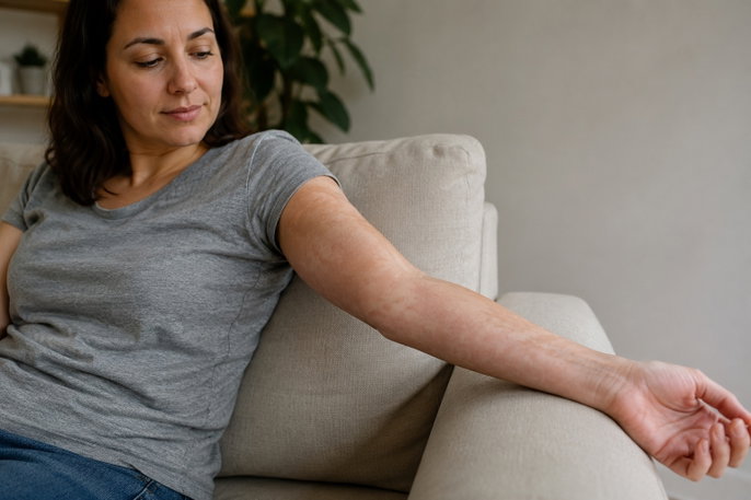 Woman with bier spots along arm | AI-generated image