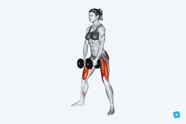 trainer helping man performing a sumo squat with kettlebell