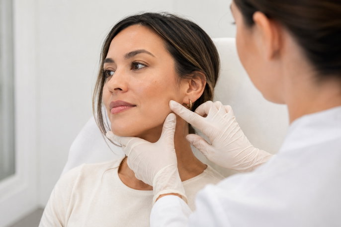 Doctor assessing masseter muscle for botox | AI-generated image