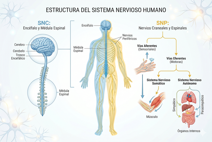 Imagen generada por IA de la estructura del sistema nervioso