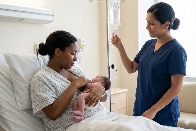 Nurse managing Pitocin IV | AI-generated image