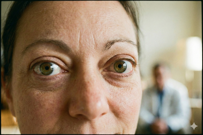 Imagen generada con IA de una mujer con oftalmopatia de Graves