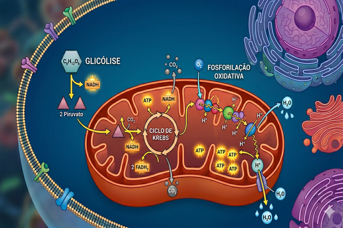Ilustração médica educativa de estilo textbook, gerada por IA, que apresenta detalhadamente o proces