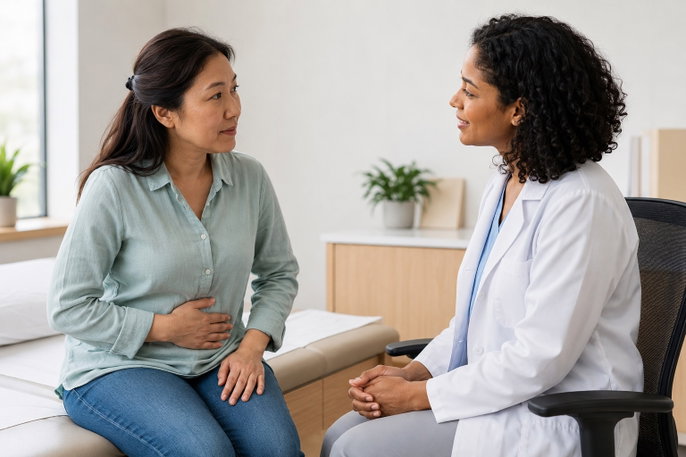 Woman with abdominal pain | AI-generated image