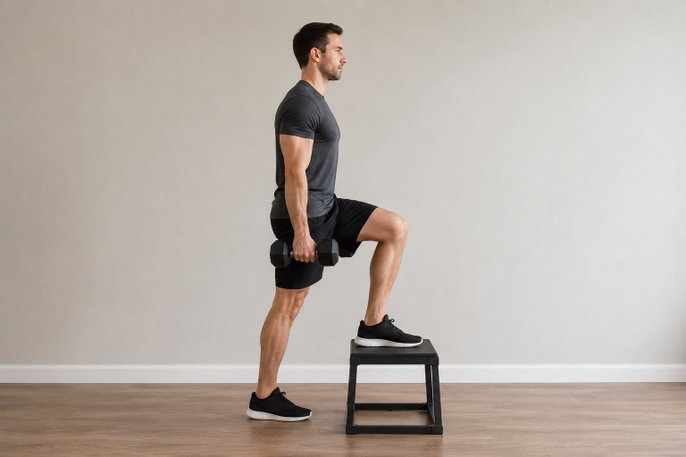 Dumbbell step-up | AI-generated image