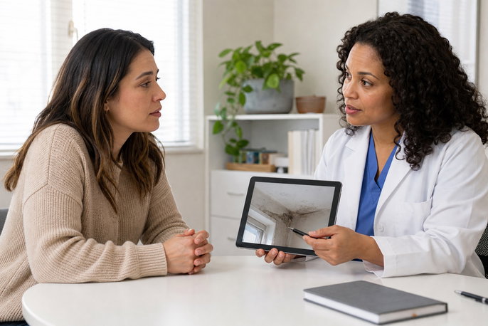 Doctor discussing mold exposure with patient | AI-generated image