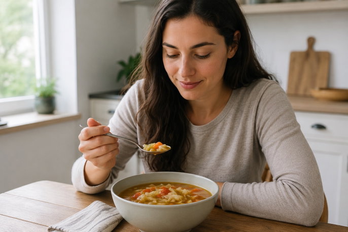 Woman enjoying cabbage soup | AI-generated image