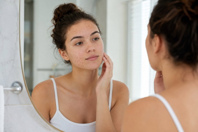 Woman with acne vulgaris | AI-generated image