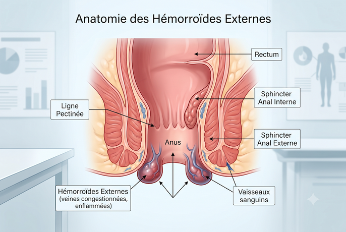 Structure des hémorroïdes externes | image générée par IA