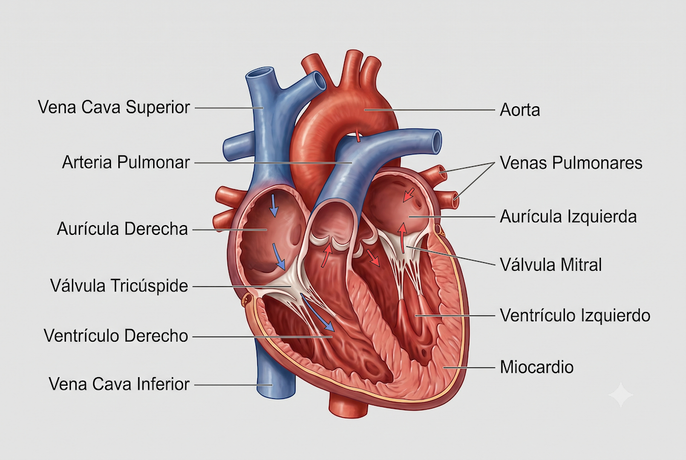 Anatomía del corazón. Imagen generada por iA