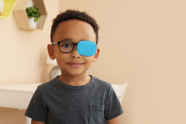 Niño con un parche en el ojo izquierdo