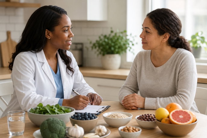 Woman in consult with doctor | AI-generated image