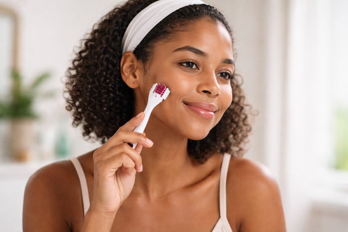Woman using derma roller | AI-generated image