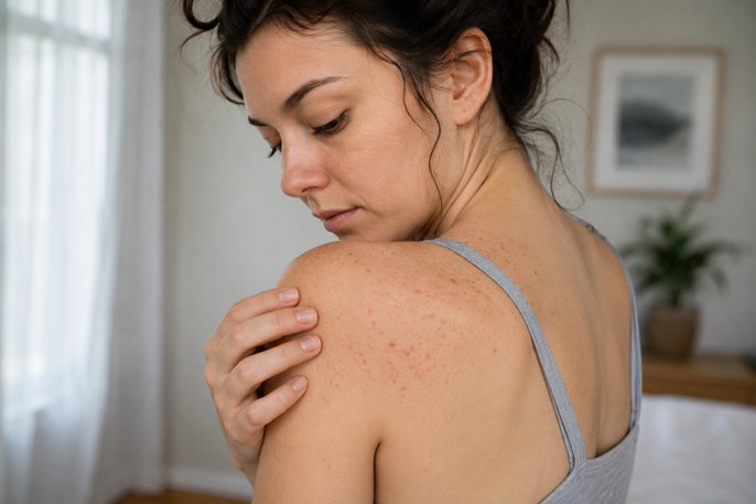 Woman with eosinophilic folliculitis | AI-generated image