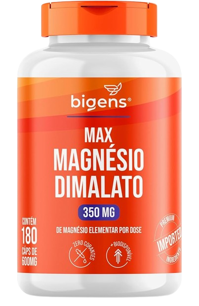 Max Magnésio Dimalato, 350mg de magnésio elementar por dose, 180 cápsulas, Biogens